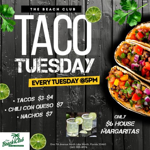 Tuesday daily special menu at Beach Club Lake Worth
